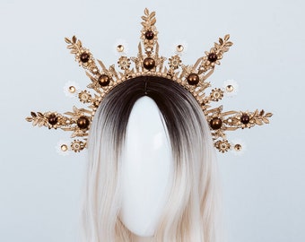Brown Gold Wedding Fascinator Brown Halo Headband Brown Bronze Halo Crown Brown Headband Hat Chocolate Brown Halo Crown Headpiece