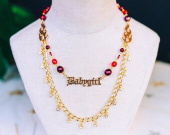 READY TO SHIP Baby girl Necklace Choker Chain necklace Jewellery Accessories Summer Festival fashion Flames Red necklace Pendant necklace