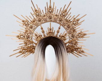 Queen Crown, Halo Crown, Gold Halo, Halo Headlights, Halo Headband, Halo Headpiece, Gold Crown, Goddess, Flower crown, Gold Halo Crown, Halo