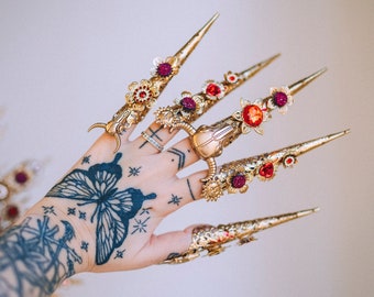 Taurus Zodiac Sign Gold Finger Claw 1 piece Nails Jewellery Halloween Sugar Skull Photo Props Red Taurus Gold Jewelry