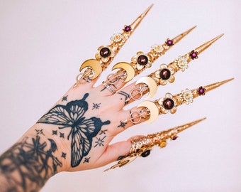 READY TO SHIP Sagittarius Zodiac Sign Gold Finger Claw 1 piece Nails Jewellery Halloween Sugar Skull Photo Props Lavender Jewelry