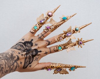 Lavender Finger Claw 1 piece, Gold Bracelet, Nails Jewellery, Halloween, Filigree Jewellery, Gold Fingers, Sugar skull, Photo props