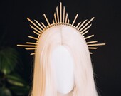Gold Halo Headpiece Festival crown Halo Headband Met Gala Crown Sunburst Crown Zip ties crown Met Gala Crown Wedding Crown Goddess Queen