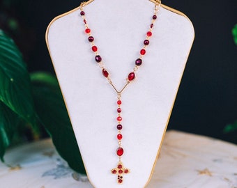 Rosary Necklace Choker Chain necklace Jewellery Accessories Summer jewellery Festival fashion Gothic Red necklace Pendant necklace