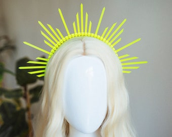 Neon Yellow Halo Crown, Halo Headpiece, Festival crown, Burning man, Zip ties crown, Halo crown, Halo Headband, Festival Fashion,Rave outfit