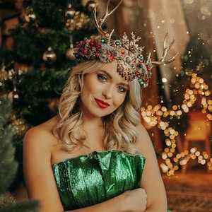 Reindeer Headband, Xmas Party, Christmas Flower Crown, Halo Headpiece, Merry Christmas, Christmas Headband, Antlers Crown, Deer Flower Crown