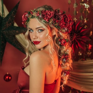 Christmas headband, Christmas party headband, Christmas flower crown, Merry Christmas, Christmas hair wreath, Burgundy flower crown, Boho
