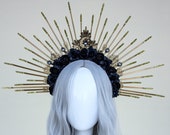 Gold Halo crown, Glitter Halo Headpiece, Festival crown, Festival headpiece, Met Gala Crown, Sunburst Crown, Gold Zip Tie Crown, Mary Crown