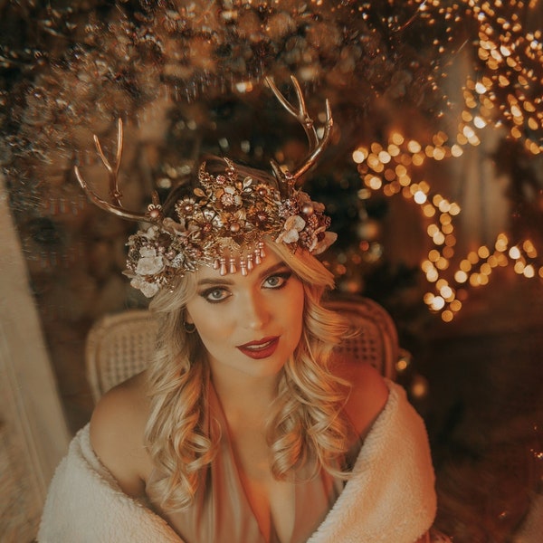 Bandeau avec renne, fête de Noël, couronne de fleurs de Noël, Halo de coiffure, joyeux Noël, bandeau de Noël, couronne de bois, couronne de fleurs de cerf