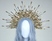 Gold Halo crown, Glitter Halo Headpiece, Festival crown, Festival headpiece, Met Gala Crown, Sunburst Crown, Gold Zip Tie Crown, Mary Crown