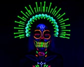 Neon Halo crown, UV active Halo Crown, Festival crown, Festival headpiece, Met Gala Crown, Sugar Skull, Zip Tie Crown, Mary Crown, Hippies