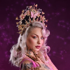 Znak zodiaku Panna Opaska urodzinowa B-day Crown Opaska na głowę Znaki zodiaku Impreza Motyl Korona Złota aureola Korona Aureola Reflektory Impreza urodzinowa