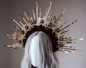 Gold Halo crown, Glitter Halo Headpiece, Festival crown, Festival headpiece, Met Gala Crown, Sunburst Crown, Gold Zip Tie Crown, Mary Crown