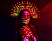 Neon Halo crown, UV active Halo Crown, Festival crown, Festival headpiece, Met Gala Crown, Sugar Skull, Neon Zip Tie Crown, Mary Crown, UV
