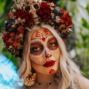 Pendientes de La Catrina, Día de los Muertos, Joyas de oro rojo, Pendientes llamativos, Boda mexicana, Calavera de azúcar, Accesorios para festivales