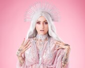 Silver Halo crown, Glitter Halo Headpiece, Festival crown, Festival headpiece, Met Gala Crown, Sunburst Crown, Zip Tie Crown, Mary Crown