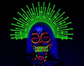 Neon Halo crown, UV active Halo Crown, Festival crown, Festival headpiece, Met Gala Crown, Sugar Skull, Neon Zip Tie Crown, Mary Crown, UV