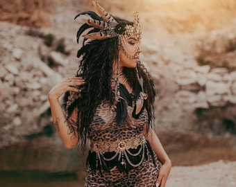 Gold Festival Belt, Boho Pearl Chain, Costume Wear
