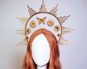Gold Halo crown, Butterfly Halo Headpiece, Festival crown, Festival headpiece, Met Gala Crown, Sunburst Crown, Zip Tie Crown, Mary Crown