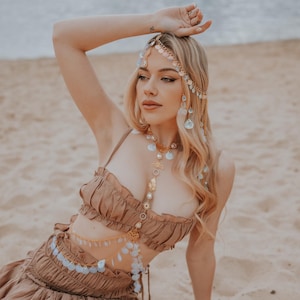 Gold Seashell Harness Beach Goddess Festival Body Chain Costume