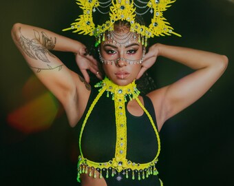 Reggiseno con imbracatura per festival al neon, costume da rave UV attivo