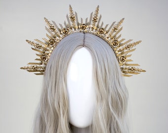 Halo Gold halo crown Jewellery Gold crown Flower crown Bridal headpiece Celestial jewellery Krone Crown Headdress Fairy crown Wedding crown