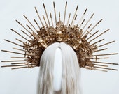 Gold Halo crown, Sugar Skull Halo Headband, Festival crown, Festival headpiece, Met Gala Crown, Sunburst Crown, Gold Zip Tie Crown, Skull