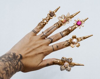 Gold Finger Jewellery 1 piece, Bracelet, Nails Jewellery, Halloween, Filigree Jewelry, Gold Fingers, Sugar skull, Photo props, Finger claws