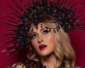 Black Halo crown, Glitter Halo Headpiece, Festival crown, Festival headpiece, Met Gala Crown, Sunburst Crown, Black Crown, Mary Crown