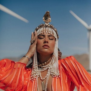 Couronne de perles Cléopâtre, Couronne de reine égyptienne, Coiffe de festival, Couronne Cléopâtre de carnaval, Couronne de luxe de carnaval, Couronne Cléopâtre d&#39;Halloween