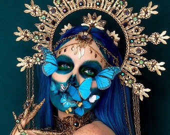 La Catrina Finger Claws, Gold Butterfly Rings, Dia De Los Muertos Nail Jewelry