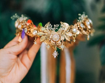 Gold crown, Elf crown, Elven tiara, Festival crown, Fairy Crown, Flower Crown, Wedding headpiece, Bridal headpiece, Wedding crown