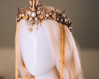 Cleopatra Gold Crown Egyptian Snake Headpiece Goddess Costume