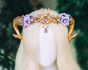 Aries Crown Zodiac Signs jewellery Fairy crown Gold horns Headpiece Gold tiara Birthday crown Flower crown Burning Man Halloween Accessories