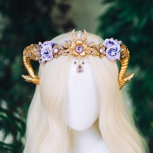 Korona Barana Biżuteria ze znaków zodiaku Korona wróżki Złote rogi Nakrycie głowy Złota tiara Korona urodzinowa Korona kwiatowa Burning Man Akcesoria na Halloween