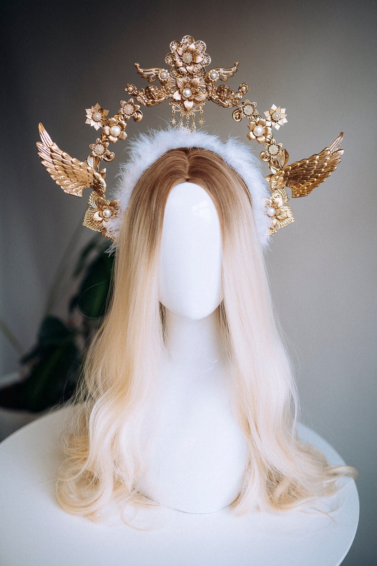 Angel Crown Gold Halo Crown Headlights Headpiece Wedding Crown Met 