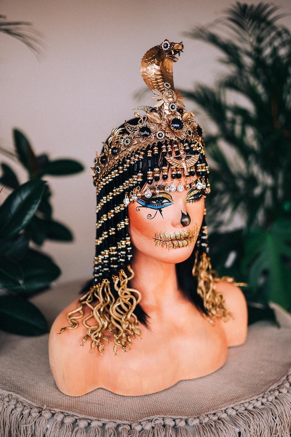 Cleopatra Cobra Queen Headdress Gold Snake Headpiece Egyptian Costume Crown