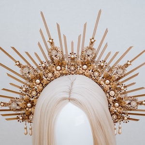 Halo Gold halo crown Jewellery Gold crown Flower crown Bridal headpiece Celestial jewellery Krone Crown Headdress Fairy crown Wedding crown image 8