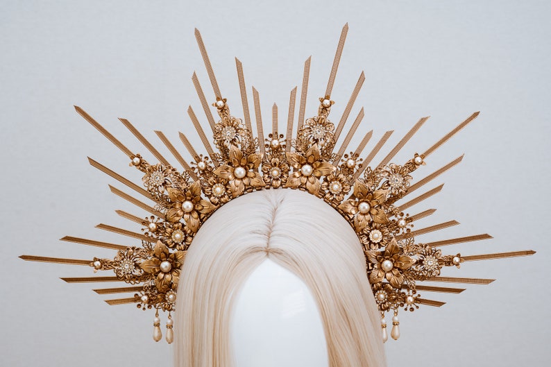 Halo Gold halo crown Jewellery Gold crown Flower crown Bridal headpiece Celestial jewellery Krone Crown Headdress Fairy crown Wedding crown image 8