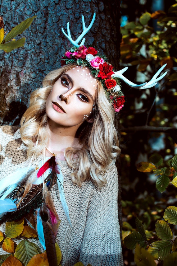 antler flower headband