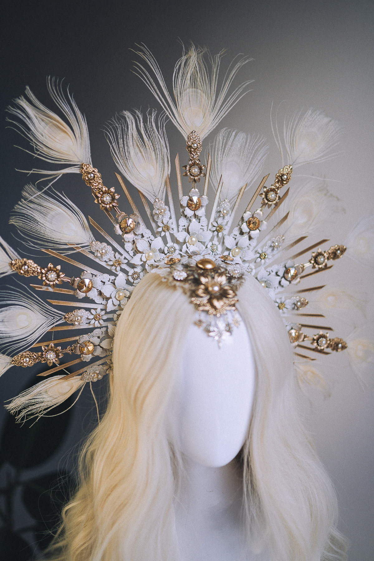 Celestial White Halo Crown, Bridal Headpiece, Goddess Tiara  display picture 2