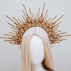 Halo Gold halo crown Jewellery Gold crown Flower crown Bridal headpiece Celestial jewellery Krone Crown Headdress Fairy crown Wedding crown image 7