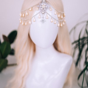 Bijoux célestes, bandeau de chaîne, casque de festival, couronne de perles, couronne de mariage, casque de mariée, couronne de mariée, accessoires pour cheveux, Boho image 8