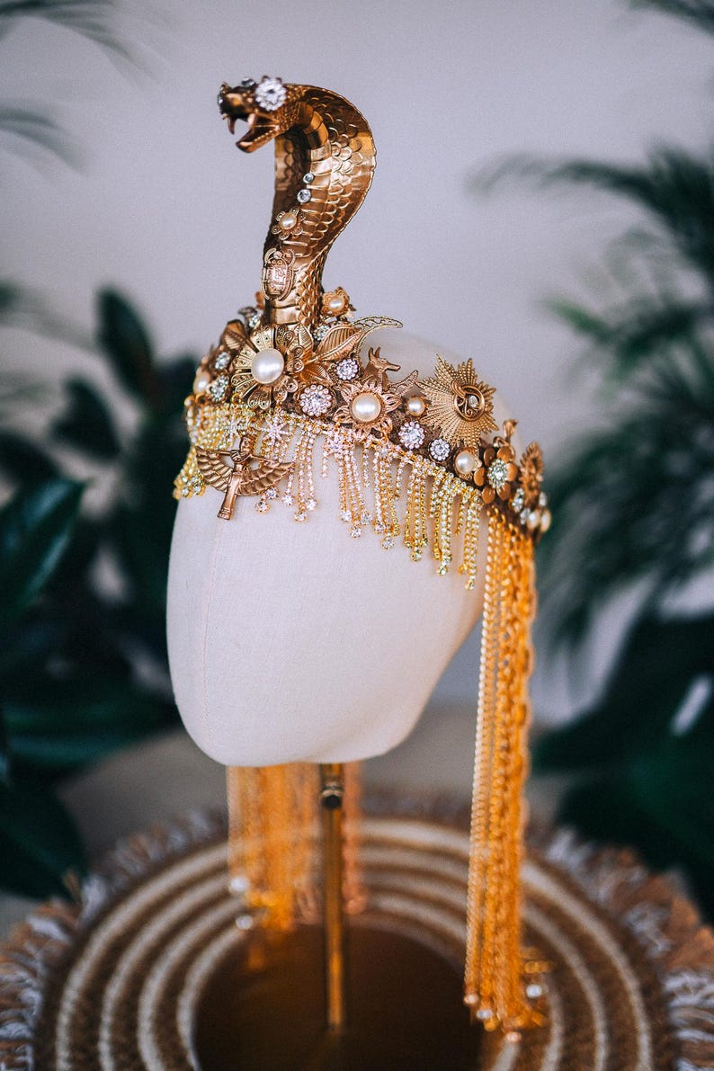 Cleopatra Crown, Gold Cobra Headpiece, Gold Crown, Halloween Costume