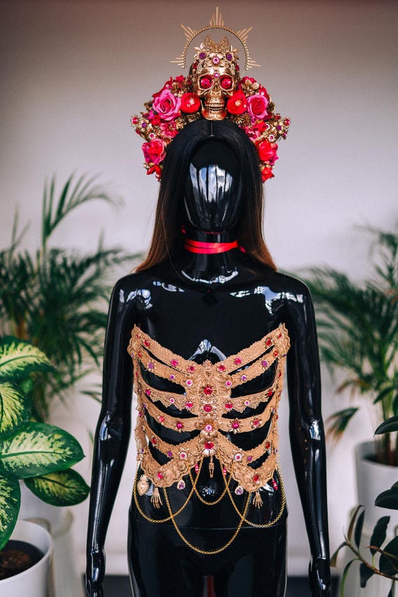 Golden Rib Cage Corset, Pink Gems, La Catrina Costume - Etsy display picture 1