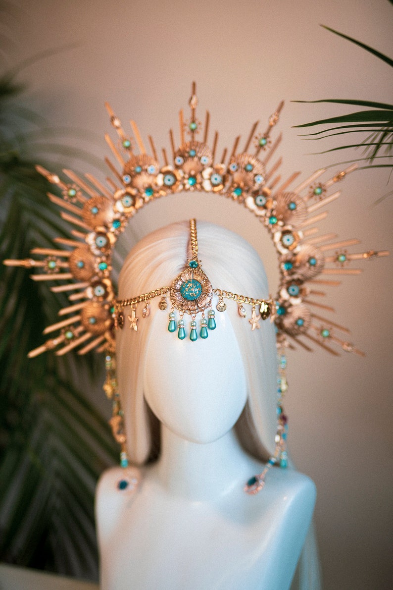 Mermaid Halo Crown, Halo Crown, Halo Headpiece, Halo Headband, Halo Headlights, Crown, Gold Halo, Headpiece, Wedding Crown, Mermaid Crown image 7