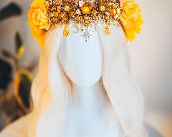 Sun Flower Crown, Flower Headband, Festival Headpiece