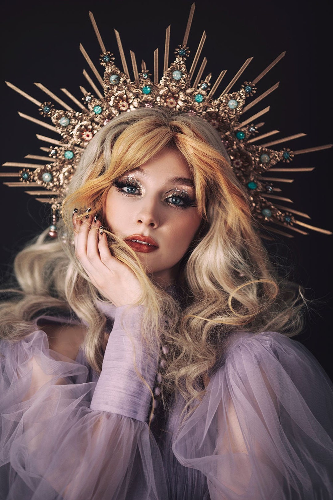 Golden Sunburst, Celestial Halo, Goddess Crown, Turquoise