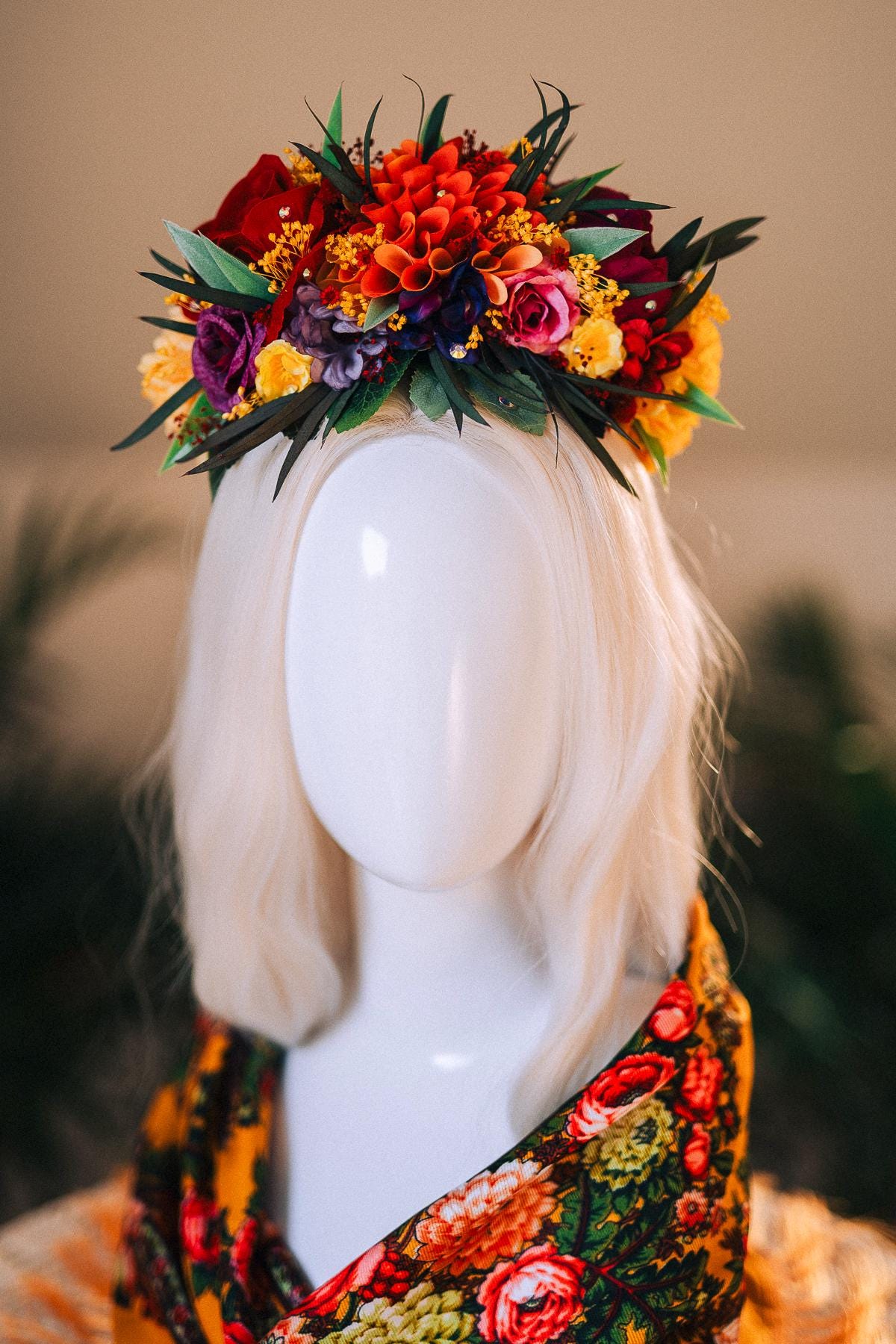 COLORFUL Frida K DAY OF DEAD FLOWER CROWN HEADBAND Day of the Dead Flower Headpiece, Frida Kahlo Flower Crown  main image 4