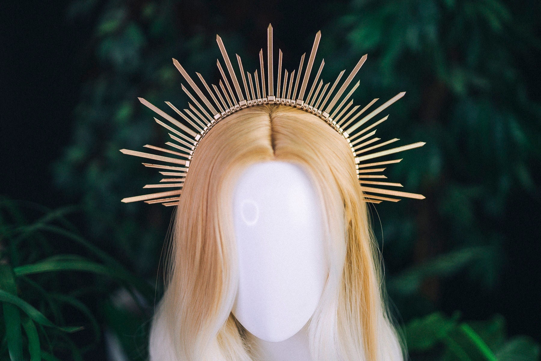 Wide Gold Zip Ties Halo Crown Goddess Headpiece
